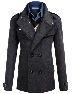 Mens Wool Slim Double Breasted Half Trench Coat