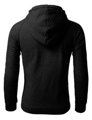 Doublju Plain black Hoodie Zip Up Jacket with Quilting
