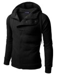 Doublju Plain black Hoodie Zip Up Jacket with Quilting