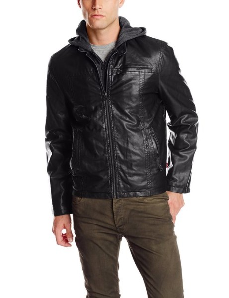 Levis Mens Faux-Leather Jacket with Hood