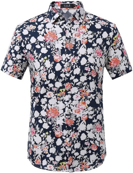 SSLR Mens Floral Print Shirt Short Sleeve
